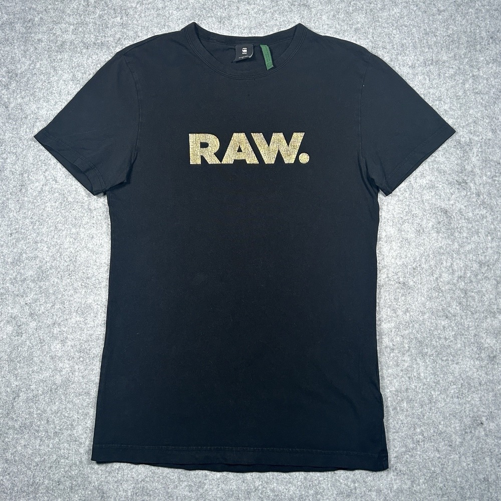 G Star Raw T Shirt Mens Small Black Graphic Print Logo Crew Short Sleeve